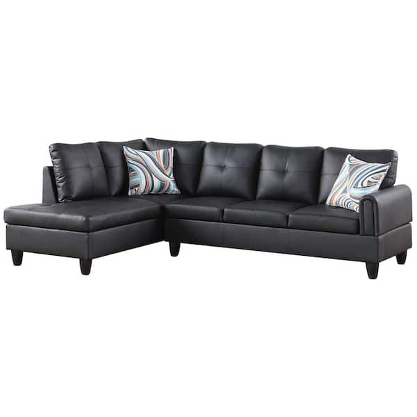 Star Home Living StarHomeLiving 25 in. W Rolled Arm Leather Straight 2-Piece Sofa in Black