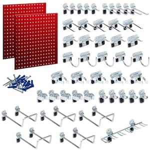 24 In. H x 24 In. W Pegboards with 46 pc LocHook Assortment in Red 2-Pack