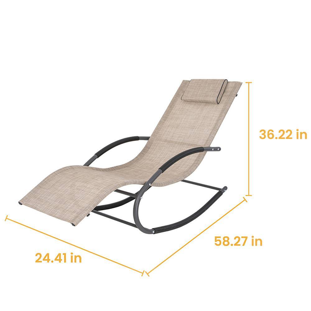 Beige Textilene Curved Rocker Chaise Lounge with Pillow