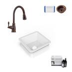 Amplify Undermount Fireclay 18.1 in. Single Bowl Bar Prep Sink with Pfister Faucet in Bronze and Strainer