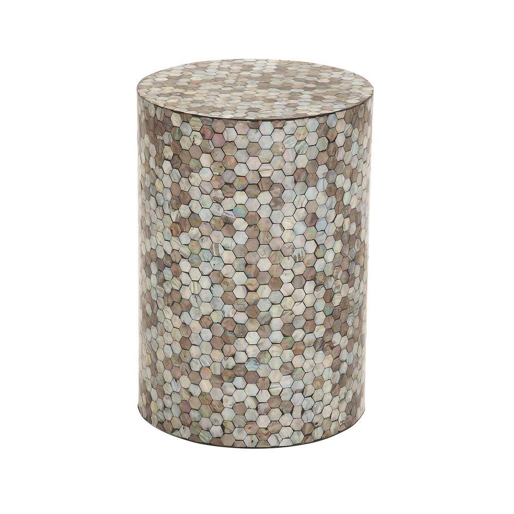14 in. Light Blue Handmade Mosaic Large Cylinder Wood End Table - thumbnail 3