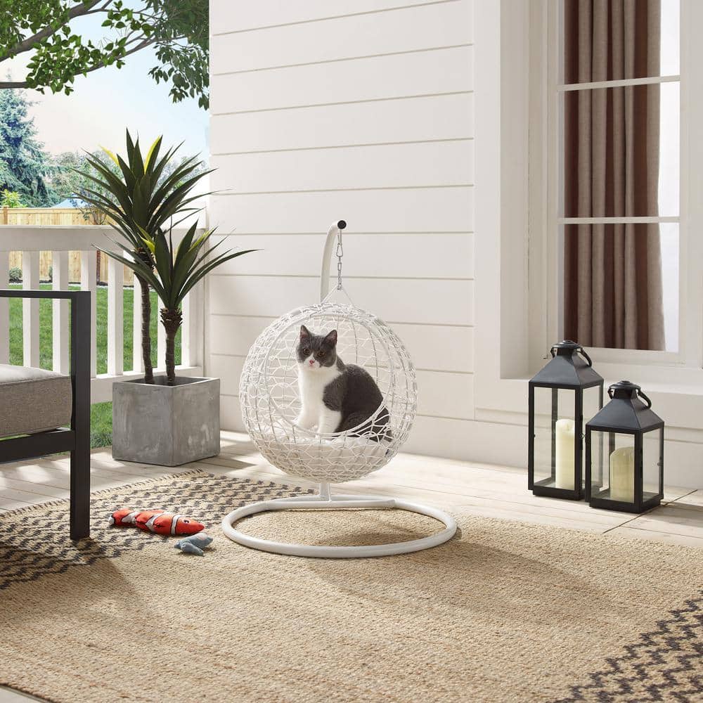Medium White Rattan Hanging Egg Cat Bed