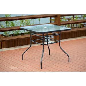 32 in. x 32 in. x 28 in. Square Metal Outdoor Coffee Table with Tempered Glass Tabletop
