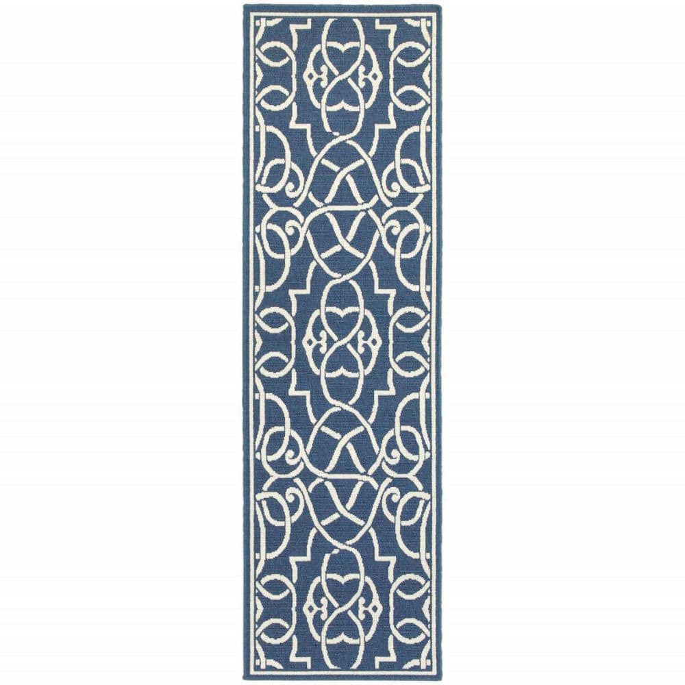 Blue, Ivory 2 X 8 ft. Loomed Geometric Polypropylene Rectangle Indoor/Outdoor Area Rug price history on PriceWatchPro