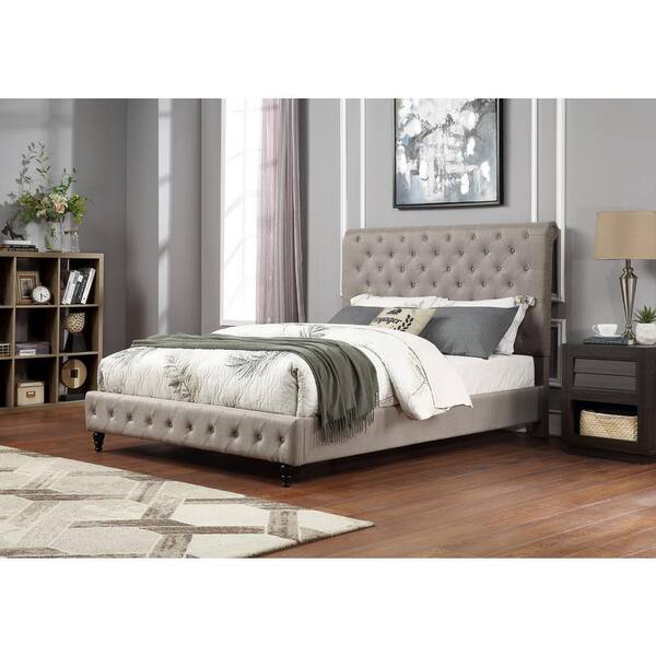 Best Master Furniture Clover Modern Grey King Tufted Bed With Nailhead Trim Yy132gek The Home Depot With Nailhead Trim, King Upholstered Bed With Nailhead Trim