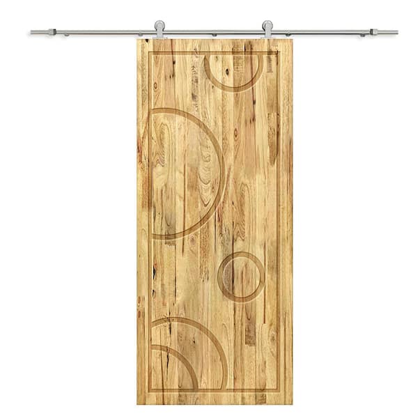 CALHOME 30 in. x 96 in. Weather Oak Stained Pine Wood Modern Interior Sliding Barn Door with Hardware Kit