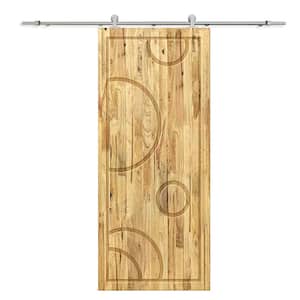 36 in. x 96 in. Weather Oak Stained Solid Wood Modern Interior Sliding Barn Door with Hardware Kit