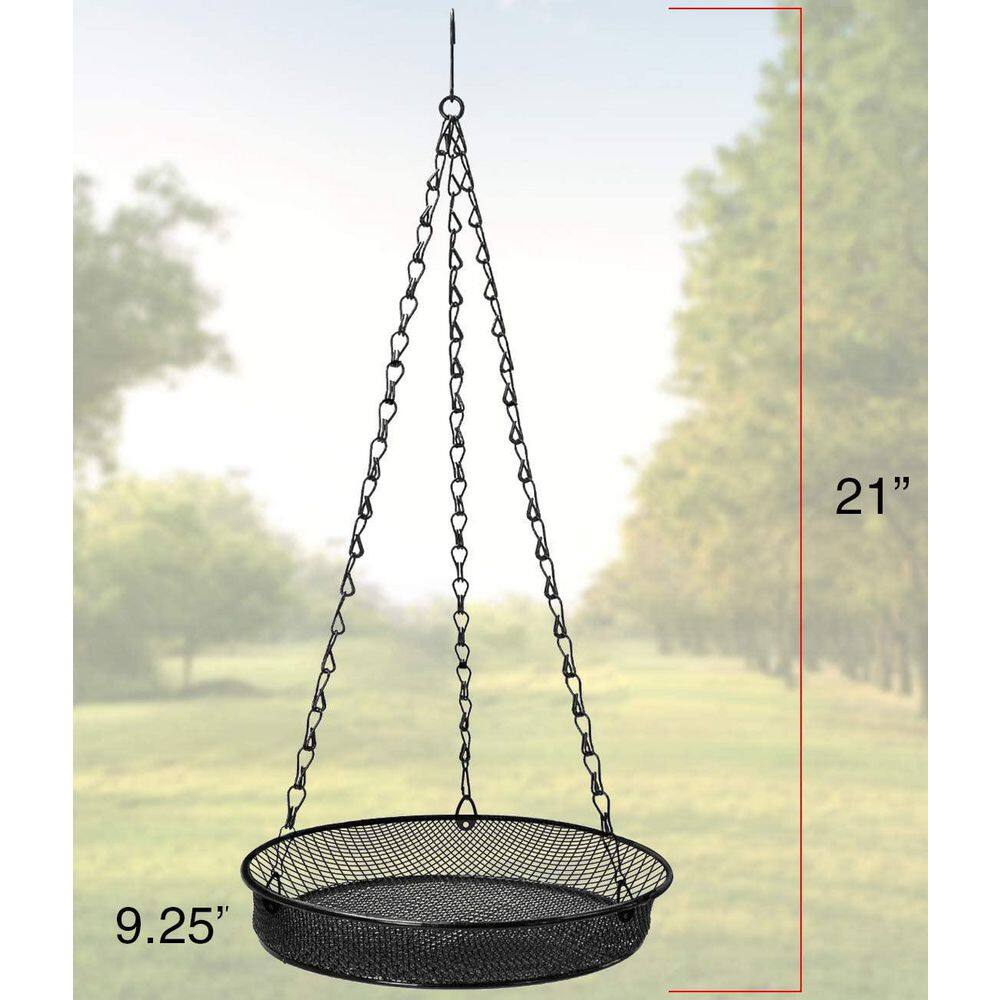 Black Metal Hanging Bird Feeder Tray with Chain