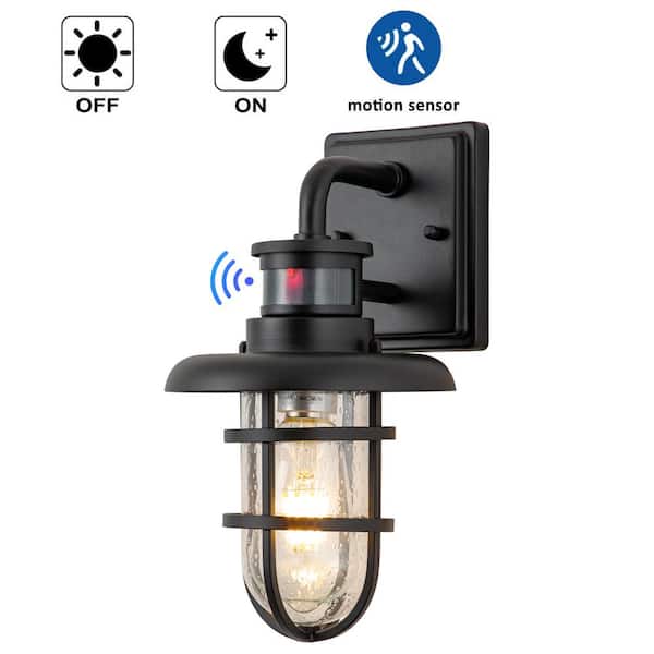 C Cattleya 1-Light Matte Black Motion Sensing Dusk to Dawn Outdoor Barn Light Sconce