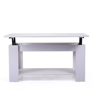 39 .4 in. Modern White Rectangle Top Wood Lift Top Coffee Table with Hidden Compartment and Open Shelf