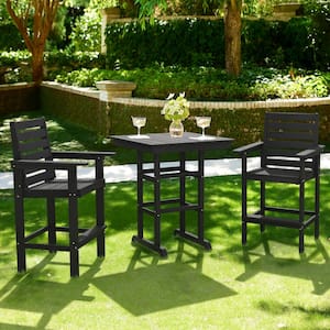3-Piece Bistro Set Plastic Table and Indoor/Outdoor Bistro Chairs Patio Seating in Black