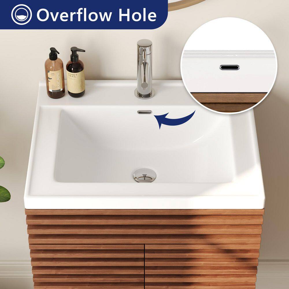 24" Walnut Freestanding Bathroom Vanity with Ceramic Sink