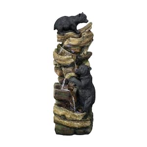 39.3 in. 5-Tier Resin Garden Decor Cascading Fountain Water Feature, Black Bear Design Watering Fountain with LED lights