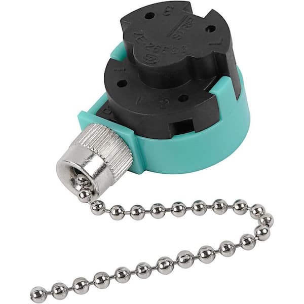 3 Speed Ceiling Fan Pull Chain Switch with Nickel Connector, Compatible with Various Brands 4 Wire Control