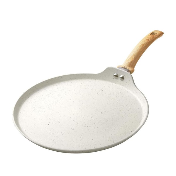 White Granite Nonstick Cast Aluminum Lightweight Flat Griddle Pan with Heat Resistant Handle for All Stovetops