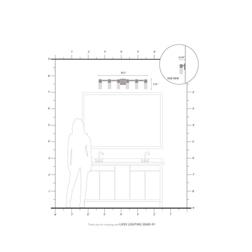 Midtown Brushed Nickel 6-Light Vanity with Clear Fluted Glass