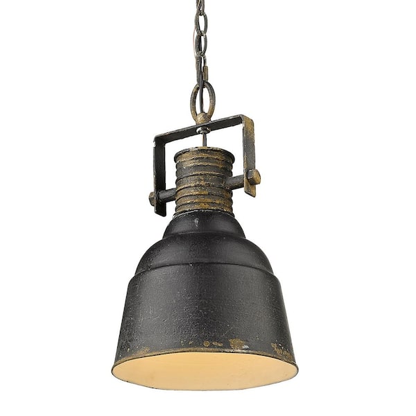Golden Lighting Quarry 1-Light Antique Black Iron Standard