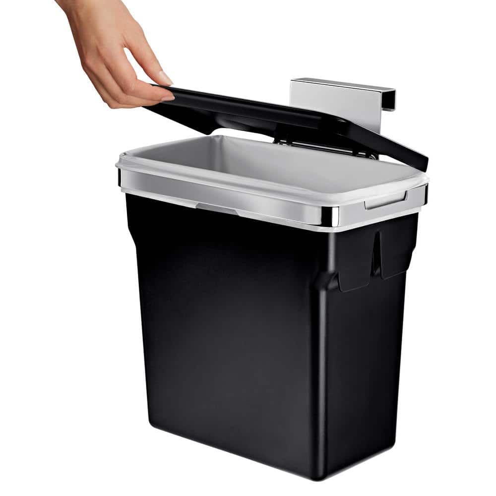2.6 Gal Black Plastic Flip Lid Trash Can with Heavy Duty Steel Frame
