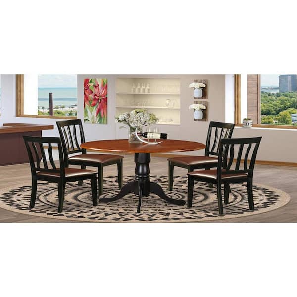 East West Furniture 5-Piece Round Black and Cherry Finish Solid Wood Top Dining table with 4 Chairs with Lattice Back