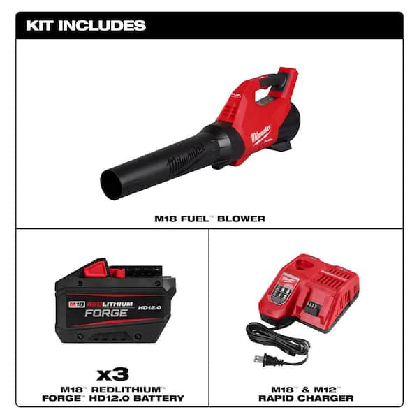 M18 FUEL 120 MPH 500 CFM 18V Brushless Cordless Battery Powered Leaf Blower Kit w/ (3) 12.0 Ah FORGE Batteries, Charger