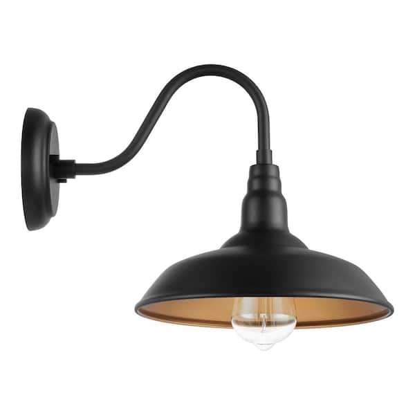 Home Decorators Collection Bell Ridge 10 in. Black Hardwired Outdoor Wall Light Barn Sconce with 1-Light