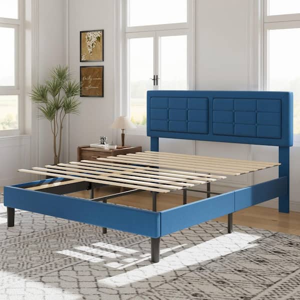 メロディフレーム　ブルー VECELO Upholstered Premium Platform Bed Frame ， 60.4 in. W ，Blue