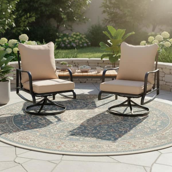 JPJPUU Black 360° Round Swivel Chair Accent Sofa Chair with Khaki