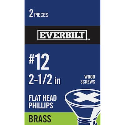 #12 x 2-1/2 in. Phillips Flat Head Brass Wood Screw (2-Pack)