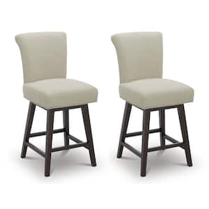 Dennis 26 in. Linen High Back Solid Wood Frame Swivel Counter Height Bar Stool with Fabric Seat(Set of 2)