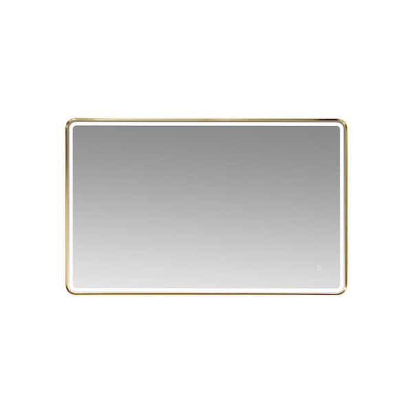 ROSWELL Piceno 48 in. W x 30 in. H H Rectangular Framed LED Lighted Accent Wall Mount Bathroom Vanity Mirror in Gold