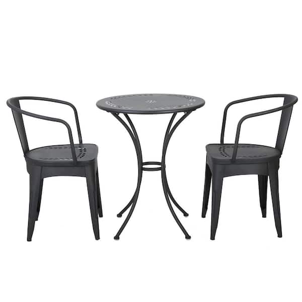 Lourdes Black Sand 3-Piece Metal Round Outdoor Patio Bistro Set