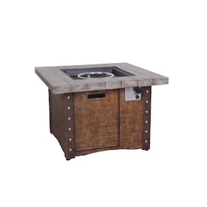 34.5 in. 50,000 BTU Square Outdoor Propane Gas Brown Fire Pit Table with Lava Rock and Waterproof Cover