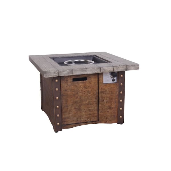 CASAINC 34.5 in. 50,000 BTU Square Outdoor Propane Gas Brown Fire Pit Table with Lava Rock and Waterproof Cover
