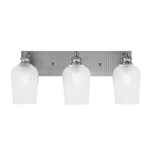 Albany 23 in. 3-Light Brushed Nickel Vanity Light with Clear Textured Glass Shades