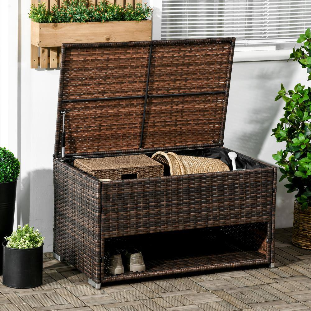 Brown Wicker Outdoor Deck Box with Shoe Storage