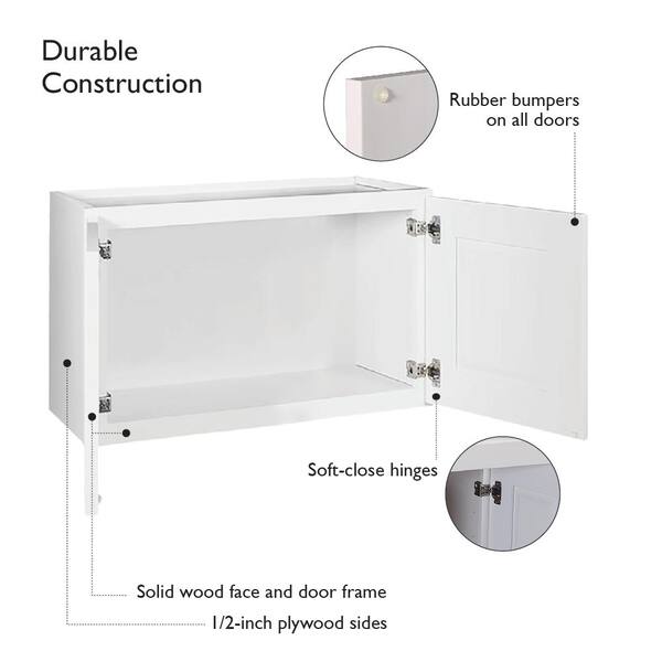 Design House Brookings Solid Wood Ready to Assemble Shaker 36 in. x 21 in. x 12 in. 2 Door Bridge Wall Kitchen Cabinet in White