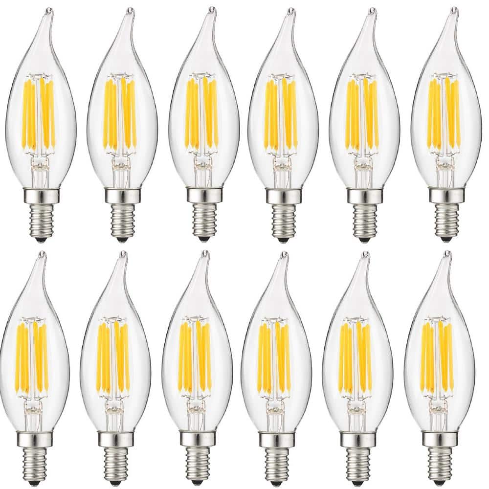 60-Watt Equivalent CA11 Dimmable Clear Filament Flame Tip Candle LED Light Bulb in Daylight 5000K (12-Pack) price history on PriceWatchPro