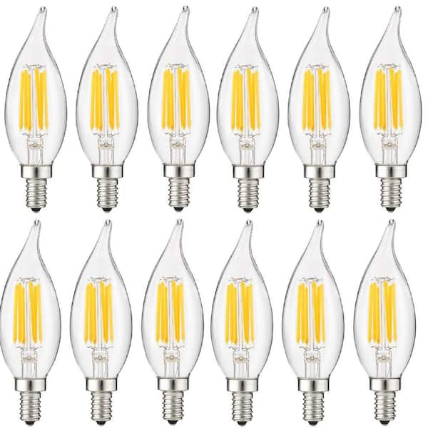 Sunlite 60-Watt Equivalent CA11 Dimmable Clear Filament Flame Tip Candle LED Light Bulb in Daylight 5000K (12-Pack)