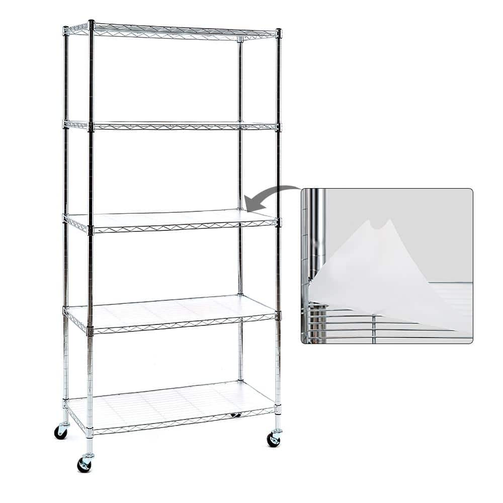 EFINE Chrome 5-Tier Rolling Carbon Steel Wire Garage Storage Shelving Unit  with Casters (30 in. W x 63 in. H x 14 in. D) RL200-5CW The Home Depot