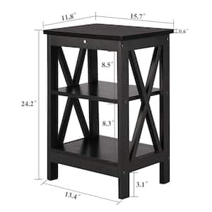 3-Tier Nightstand, 1 pcs，Black Wooden Sofa Side Table with Storage Shelves, Stable Structure, 15.7"L x 11.8"W x 24.2"H