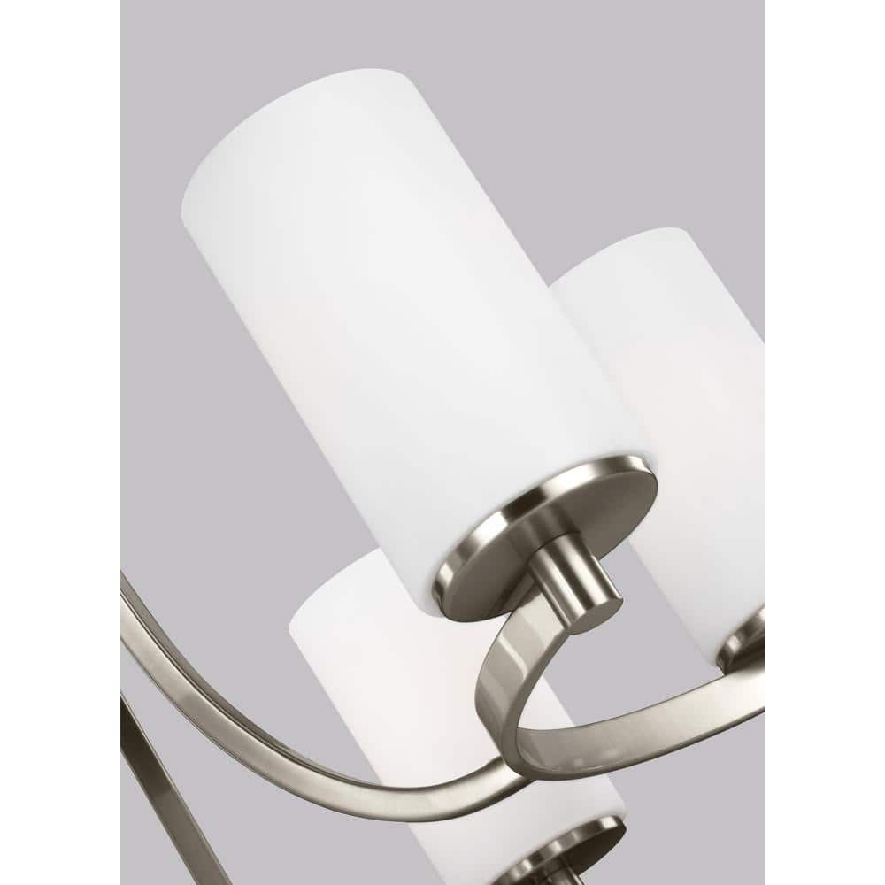 Brushed Nickel Six-Light Chandelier with Etched Glass Shades