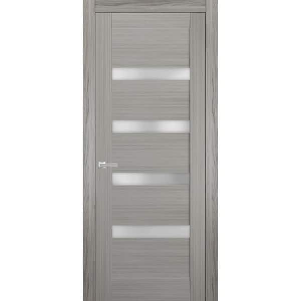 Sartodoors 4113 24 in. x 96 in. Left-Hand/Inswing Solid Frosted Glass Gray Ash Single Prehung Interior Door with Hardware