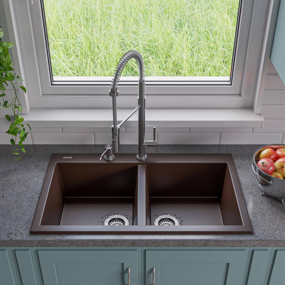 34'' Chocolate Double Bowl Granite Composite Kitchen Sink