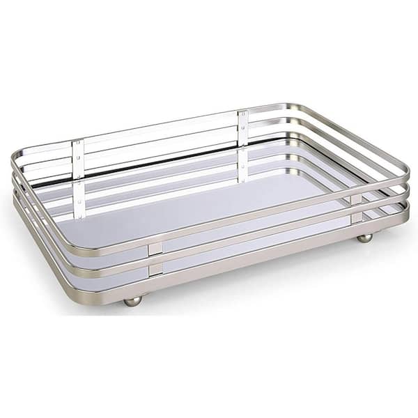 Afoxsos Classic Decorative Vanity Perfume Dresser Jewelry Organizer Makeup Mirror Tray (Satin Nickel)