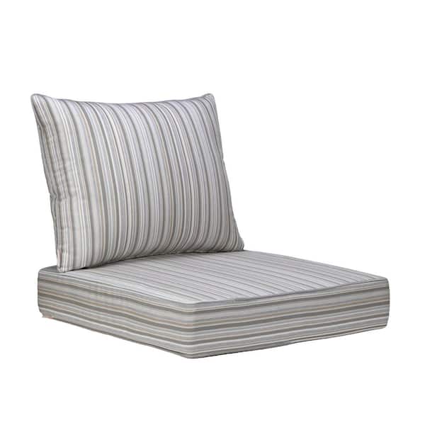 Uixe 22.5in.x24.5in. 19in.x22.5in. 2-Piece Seat Rectangle Outdoor Lounge Chair Cushion/Throw Pillow Set in Gray/White Stripe