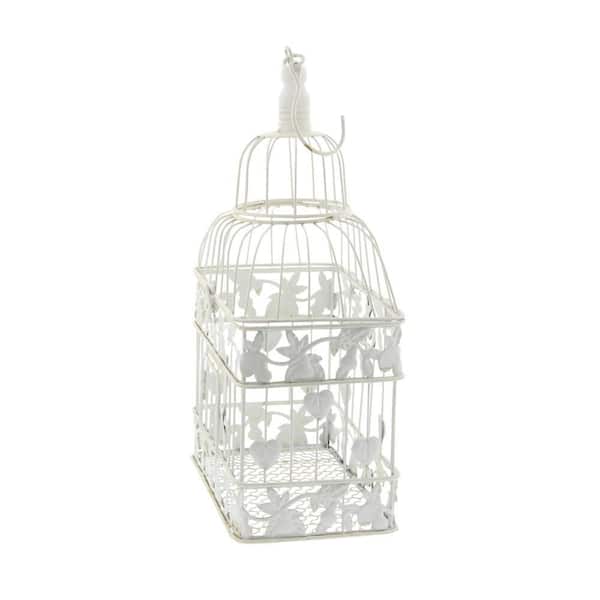 White Metal Indoor Outdoor Hinged Top Birdcage with Latch Lock Closure and Hanging Hook (2- Pack)