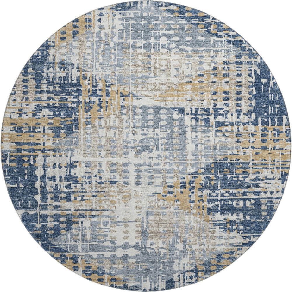 Mayfield Premium Machine Washable Abstract AMF2116 Navy 8 ft. x 8 ft. Round Rug price history on PriceWatchPro