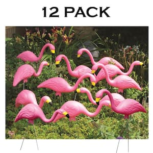 Pink Plastic Flamingos Garden Yard Stake Decor (12-Pack)