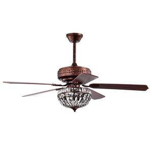 Violette 52 in. 3-Light Indoor Antique Copper Ceiling Fan with Light Kit and Remote
