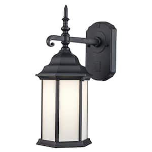 Eldlight 15 in. 1-Light Black Outdoor Hardwired Wall Lantern Sconce with No Bulbs Included and Frosted Glass